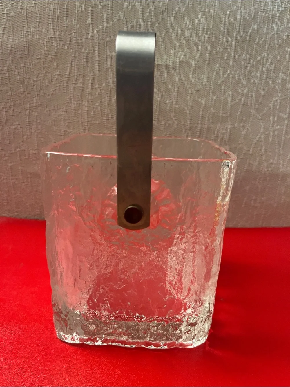 Vintage Hoya Crystal Ice Cube Bucket Stainless Steel handle 4 3/4 W 5”H